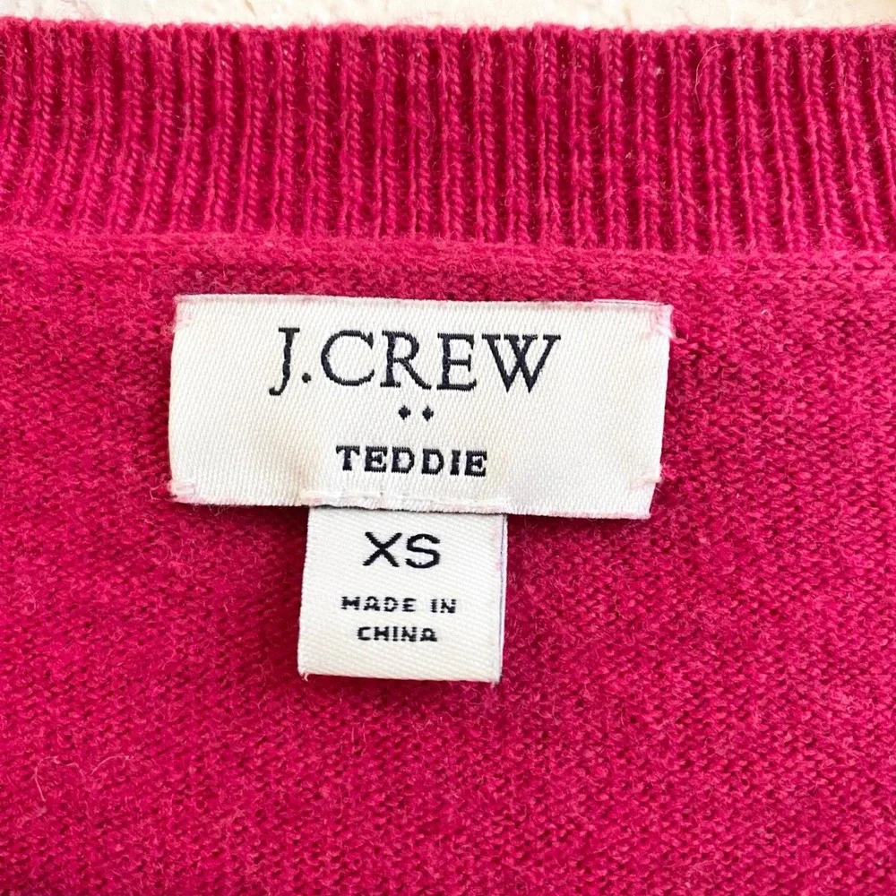 J‎ Crew Teddie Sweater Womens XS Magenta Pink Wool Cotton Crew Neck Long Sleeve